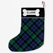 Rustikaler, grüner und blauer Karierter Hundename Kleiner Weihnachtsstrumpf (Rückseite)