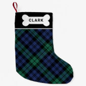 Rustikaler, grüner und blauer Karierter Hundename Kleiner Weihnachtsstrumpf (Vorderseite)