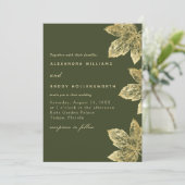 Rustikaler, grüner und goldener Blätterteig in ein Einladung (Stehend Vorderseite)