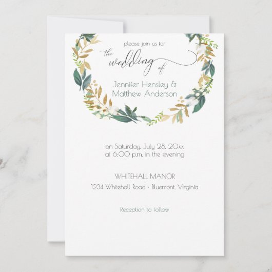 Rustikaler Grüner und Goldener Grünreath | Einladung (Vorderseite)