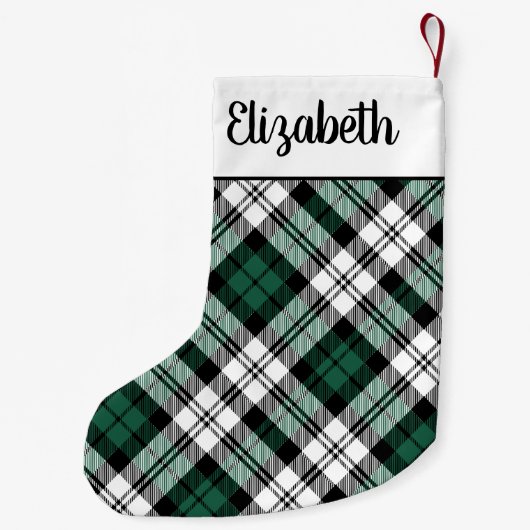 Rustikaler grüner und schwarzer Tartan Kariert Per Kleiner Weihnachtsstrumpf (Rückseite)