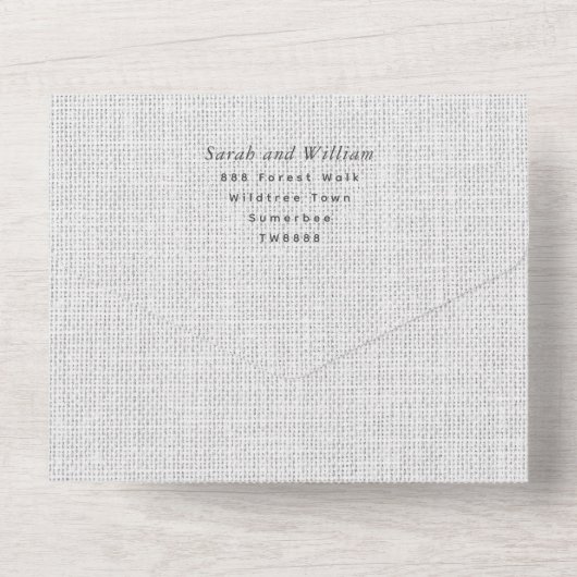 Rustikaler grüner Wald in einer Hochzeit einladen All In One Einladung (Rückseite)