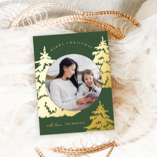 Rustikaler Grüner Weihnachtsbaum Zwei Fotos Urlaub Folien Feiertagspostkarte