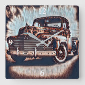 Rustikaler Grunge Truck - Eine Vintage Schönheit Quadratische Wanduhr (Vorderseite)