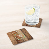 Rustikaler Grünkranz auf Barnholz Save the Date Rechteckiger Pappuntersetzer (Vor Ort)