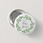 Rustikaler Grünkränzchen-Baby-Shower Button (Vorne & Hinten)