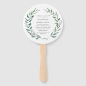 Rustikaler Grünkränze-Monogramm-Hochzeitsprogramm Fächer (Rückseite)