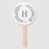 Rustikaler Grünkränze-Monogramm-Hochzeitsprogramm Fächer (Vorderseite)