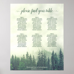 Rustikaler Grünwald 6 Tabelle Hochzeitskarte Poster