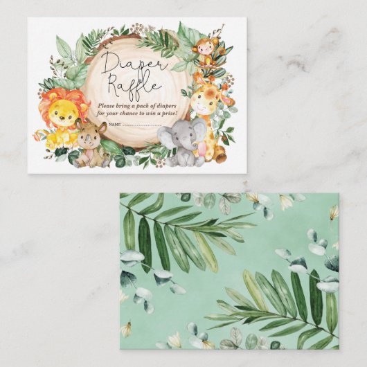 Rustikaler Grünwald Jungle Wilde Tiere Windelwinde Begleitkarte (Vorne/Hinten)