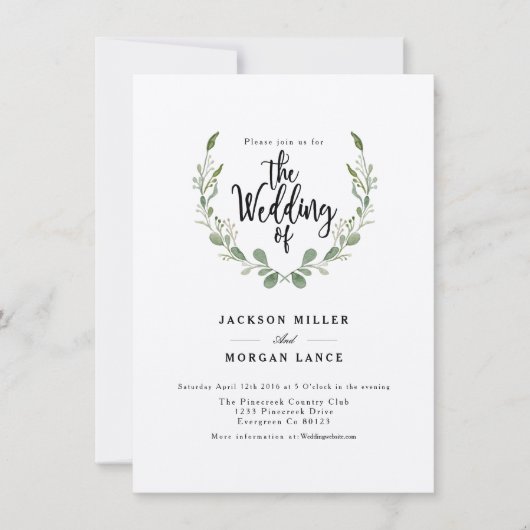 Rustikaler Grünwald | Kraft | Wasserfarbenhochzeit Einladung (Vorderseite)