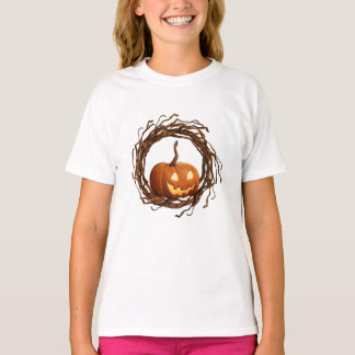 Rustikaler Halloween-Kürbis-Zweig-Kranzrahmen T-Shirt
