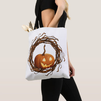 Rustikaler Halloween-Kürbis-Zweigkranzrahmen Tasche