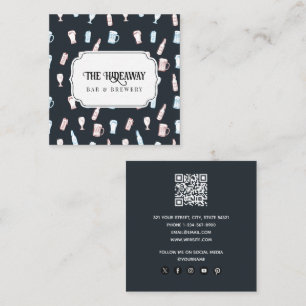 Rustikaler handgezeichneter Bierbrauerei-QR-Code Quadratische Visitenkarte