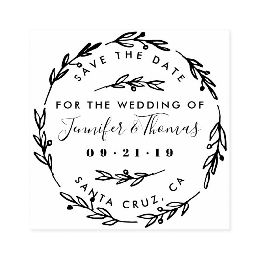Rustikaler Handgezeichneter Kranz Save the Date Gummistempel (Prägung)