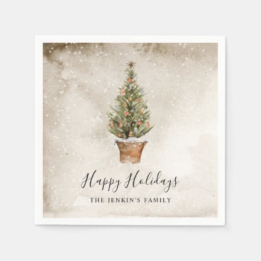 Rustikaler Happy Holidays Personalisiert Paper Unt Serviette (Vorderseite)