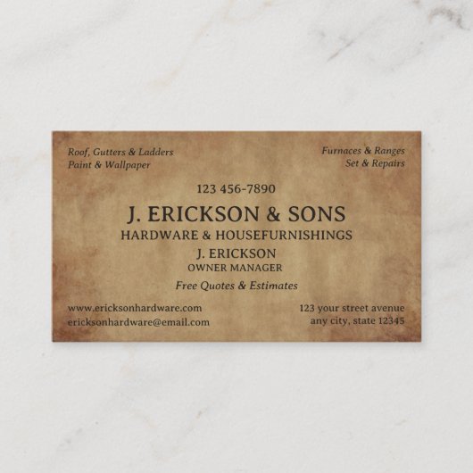 Rustikaler Hardware-Store Visitenkarte (Vorderseite)