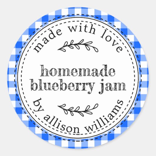 Rustikaler hausgemachte Blueberry Jam Bright Blue  Runder Aufkleber (Vorderseite)