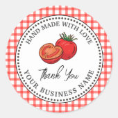 Rustikaler hausgemachte Tomate Sauce Roter Karo Runder Aufkleber (Vorderseite)