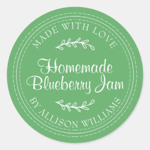Rustikaler hausgemachter Blueberry Jam kann Grün b Runder Aufkleber