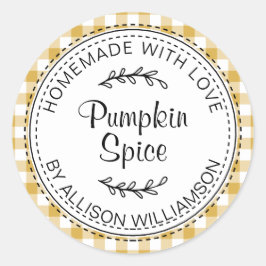 Rustikaler hausgemachter Kürbis-Gewürz-Gelber Karo Runder Aufkleber