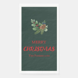 Rustikaler Heiliger mit roten Beeren und Kiefernke Serviette