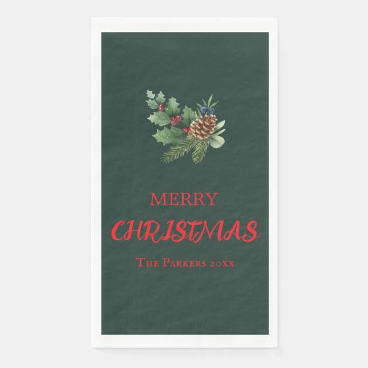 Rustikaler Heiliger mit roten Beeren und Kiefernke Serviette (Vorderseite)