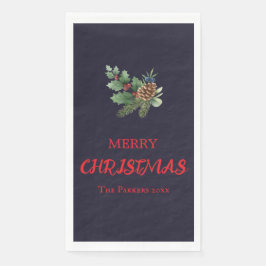 Rustikaler Heiliger mit roten Beeren und Kiefernke Serviette