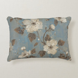Rustikaler Hellblau-Kokabraun-Blumenprint Dekokissen