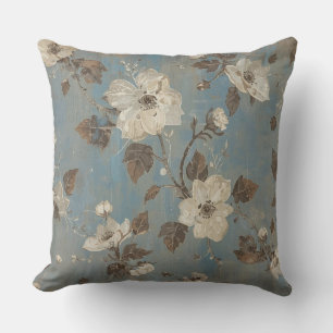 Rustikaler Hellblauer Kakao-Brauner Blumenprint Kissen