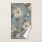 Rustikaler Hellblauer Kakaobrauner Blumenprint Badhandtuch Set (Handtuch)