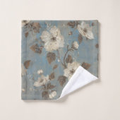 Rustikaler Hellblauer Kakaobrauner Blumenprint Badhandtuch Set (Waschlappen)