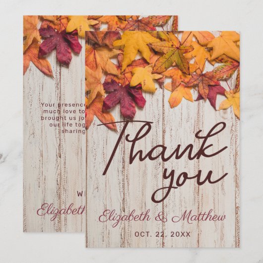 Rustikaler Herbst Blätter Holz Dankeskarte (Vorne/Hinten)