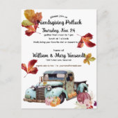 Rustikaler Herbst Blauer Lkw Friendsgiving Potluck Postkarte (Vorderseite)
