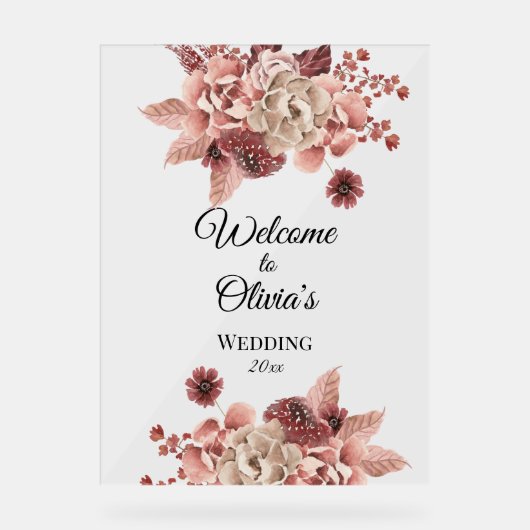 Rustikaler Herbst blüht Creme Watercolor Acrylschild (Vorderseite)