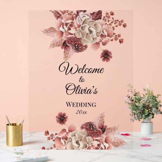 Rustikaler Herbst blüht Wasserfarbe Acrylschild (Hochzeit)