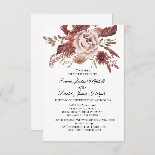 Rustikaler Herbst blüht Wasserfarbe Einladung (Vorne/Hinten)