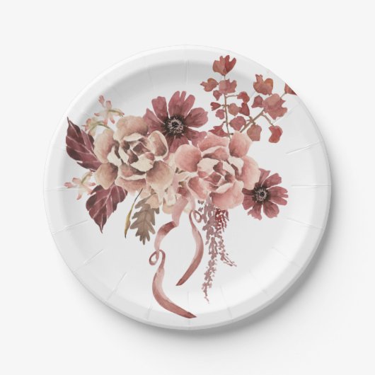 Rustikaler Herbst blüht Wasserfarbe Pappteller (Vorderseite)