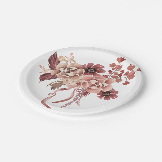 Rustikaler Herbst blüht Wasserfarbe Pappteller (Schrägansicht)