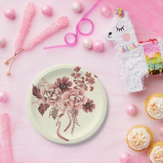 Rustikaler Herbst blüht Wasserfarbe Pappteller (Party)