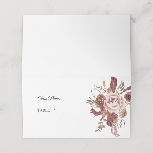 Rustikaler Herbst blüht Wasserfarbe Platzkarte (Außenseite Aufgefaltet)