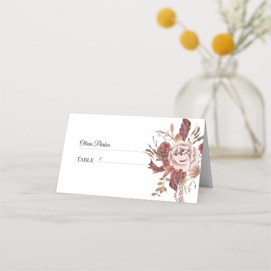 Rustikaler Herbst blüht Wasserfarbe Platzkarte (Vorderseite)