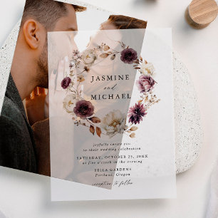 Rustikaler Herbst-Blumenkranz-Hochzeit Pergament Einladungen
