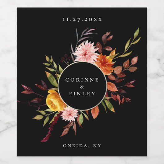 Rustikaler Herbst-Blumenrahmen Weinetikett (Einzelnes Label)