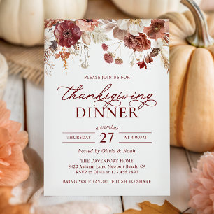 Rustikaler Herbst Burgund Erntedank-Dinner Einladung