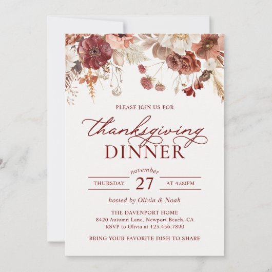 Rustikaler Herbst Burgund Erntedank-Dinner Einladung (Vorderseite)