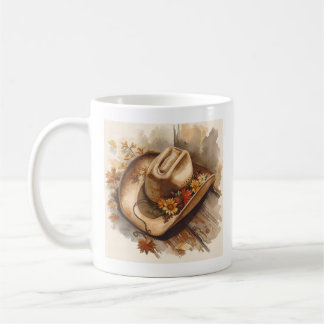 Rustikaler Herbst-Cowboyhut mit Blumen Kaffeetasse