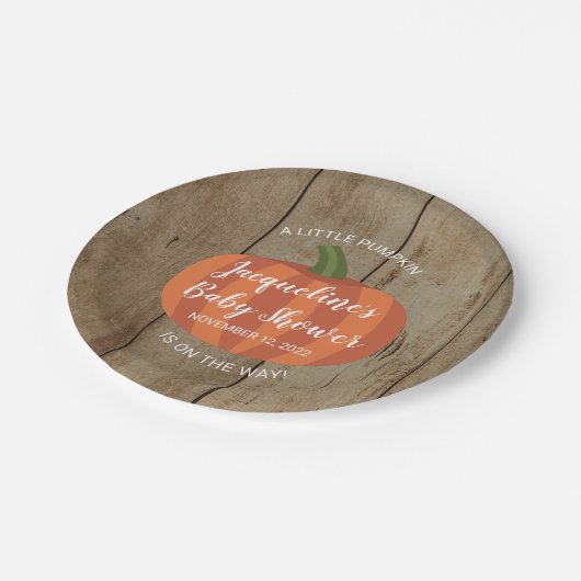 Rustikaler Herbst ein kleines Kürbisfallen Kinderd Pappteller (Schrägansicht)