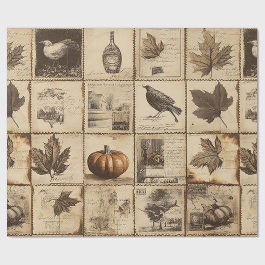Rustikaler Herbst-Ephemerenkollage | Warm Earthy ( Geschenkpapier (Flach)