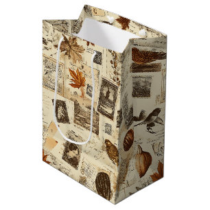 Rustikaler Herbst-Ephemerenkollage Warm Earthy Mittlere Geschenktüte